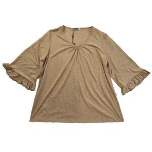 Kikula Flutter Sleeve Tunic Women's XXL Brown Chambray 3/4 Sleeve New With Tags